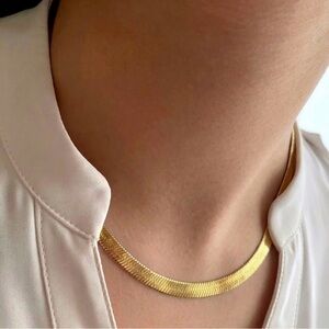Gold 5mm Herringbone Flat Chain 14k Gold Plated Luxury Jewelry Necklace